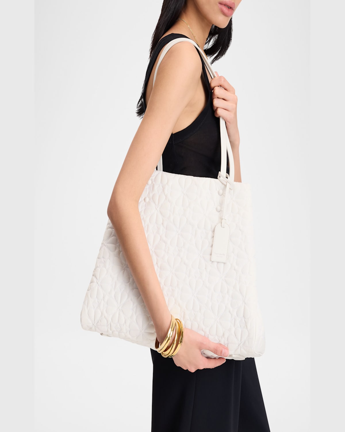 Kate Spade Tilly Large Quilted Fabric Tote Bag In White Dove