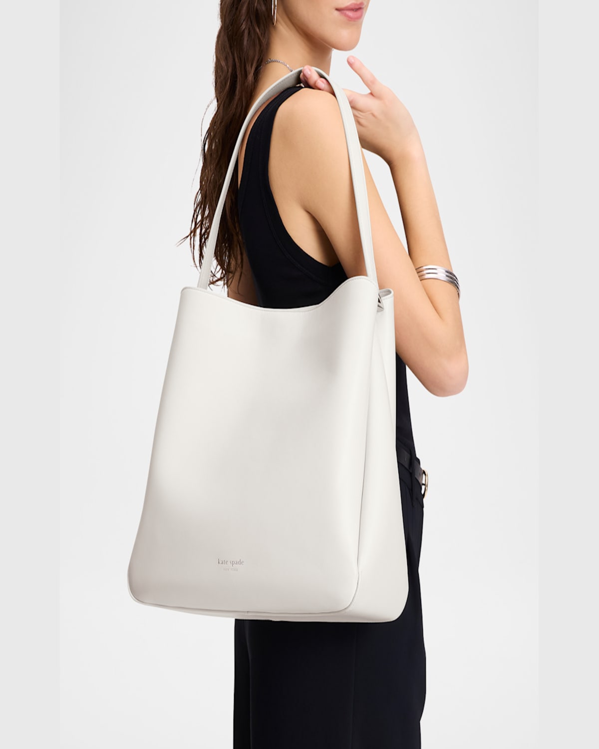 Kate Spade New York Large Grace Leather Shoulder Bag In Cream.