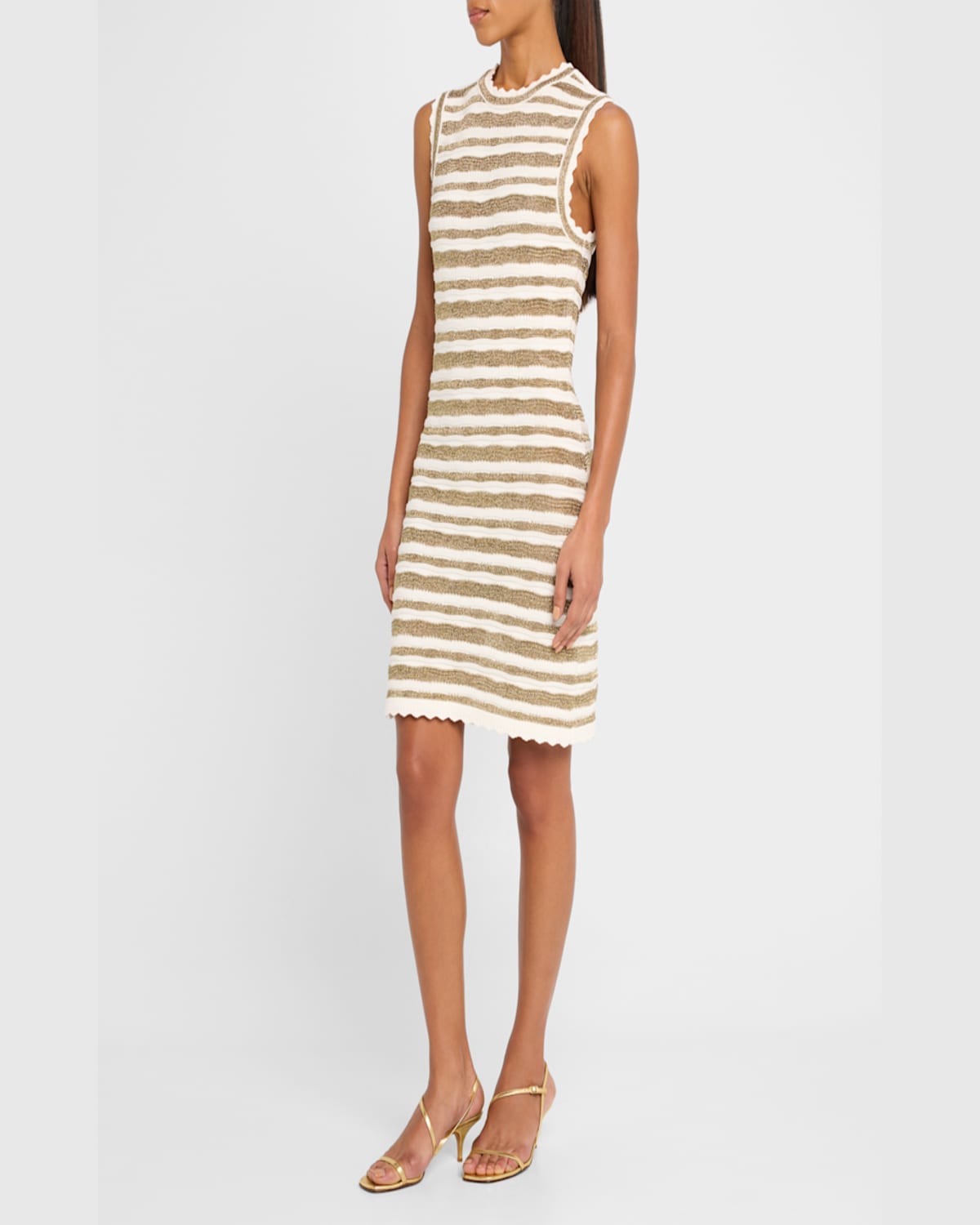 Veronica Beard Templeton Sleeveless Stripe Knit Dress In Off Whitegold