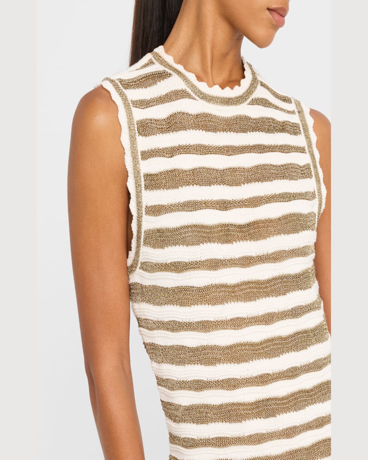 Veronica Beard Templeton Sleeveless Stripe Knit Dress In Off Whitegold