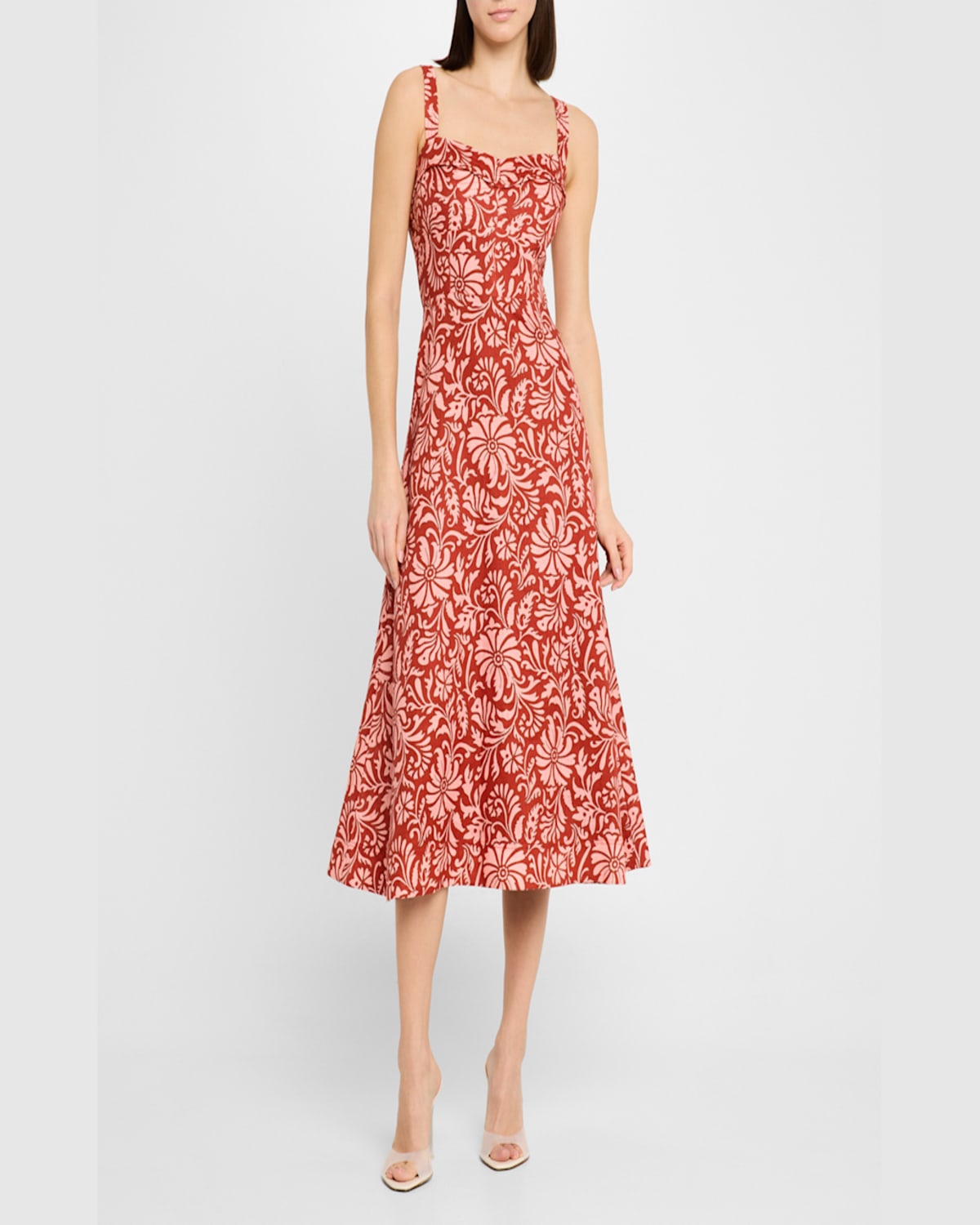Veronica Beard Aila Printed A-line Midi Dress In Dark Persimmon Multi