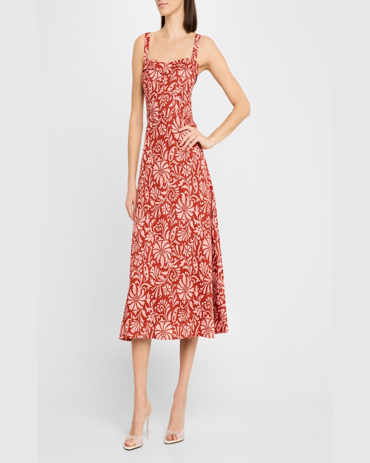 Veronica Beard Aila Printed A-line Midi Dress In Dark Persimmon Multi