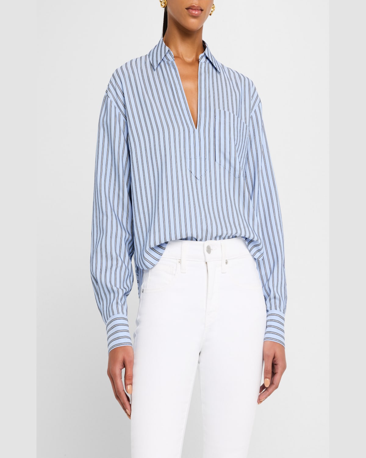 Veronica Beard Khai Stripe Long-sleeve Top In Bluebell Multi