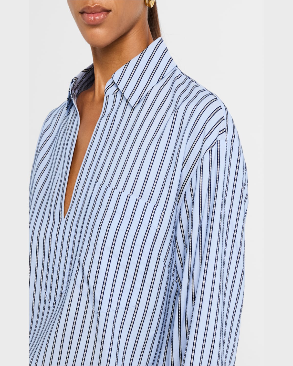 Veronica Beard Khai Stripe Long-sleeve Top In Bluebell Multi