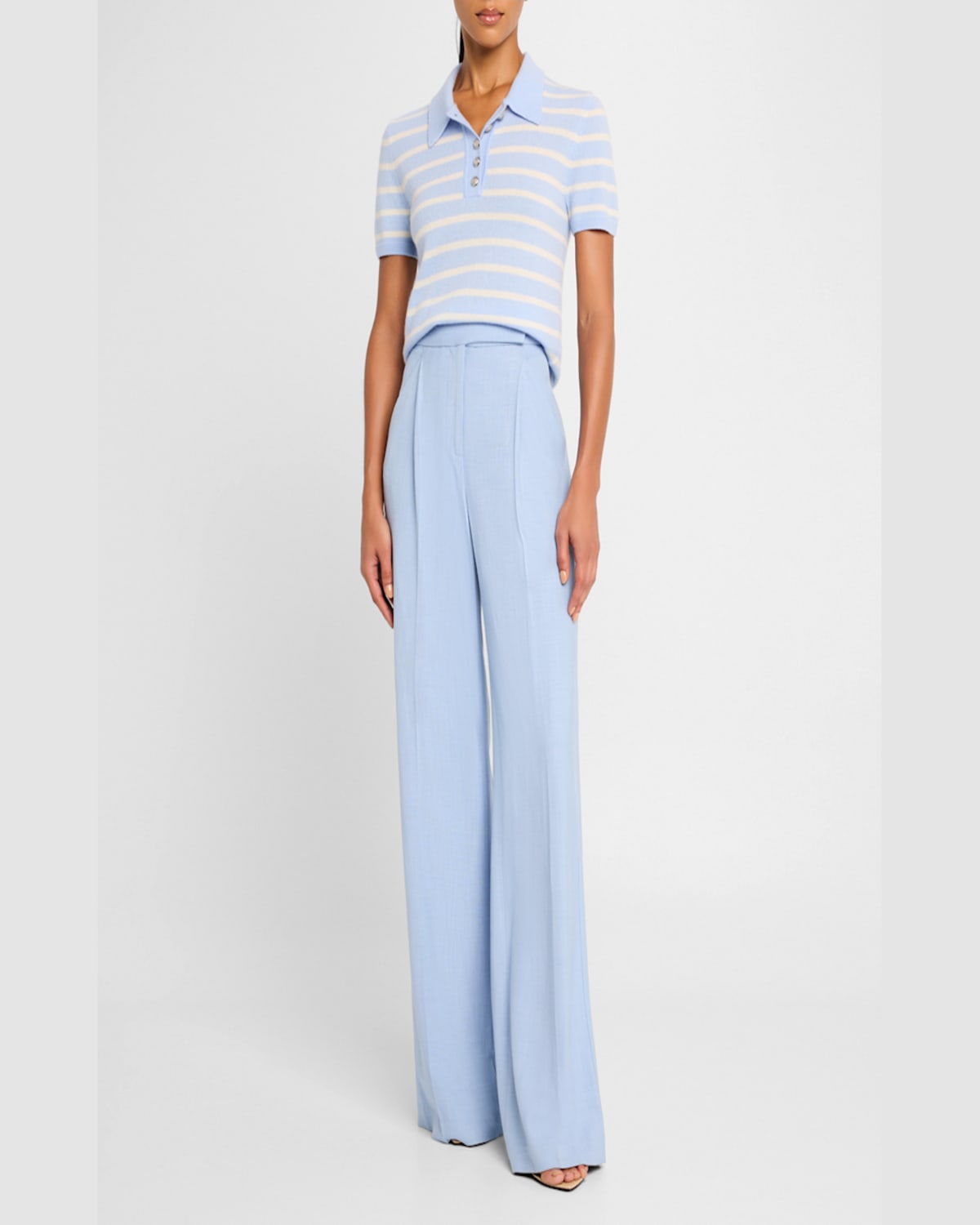 Veronica Beard Brandt Stripe Cashmere Polo Sweater In Bluebellivory