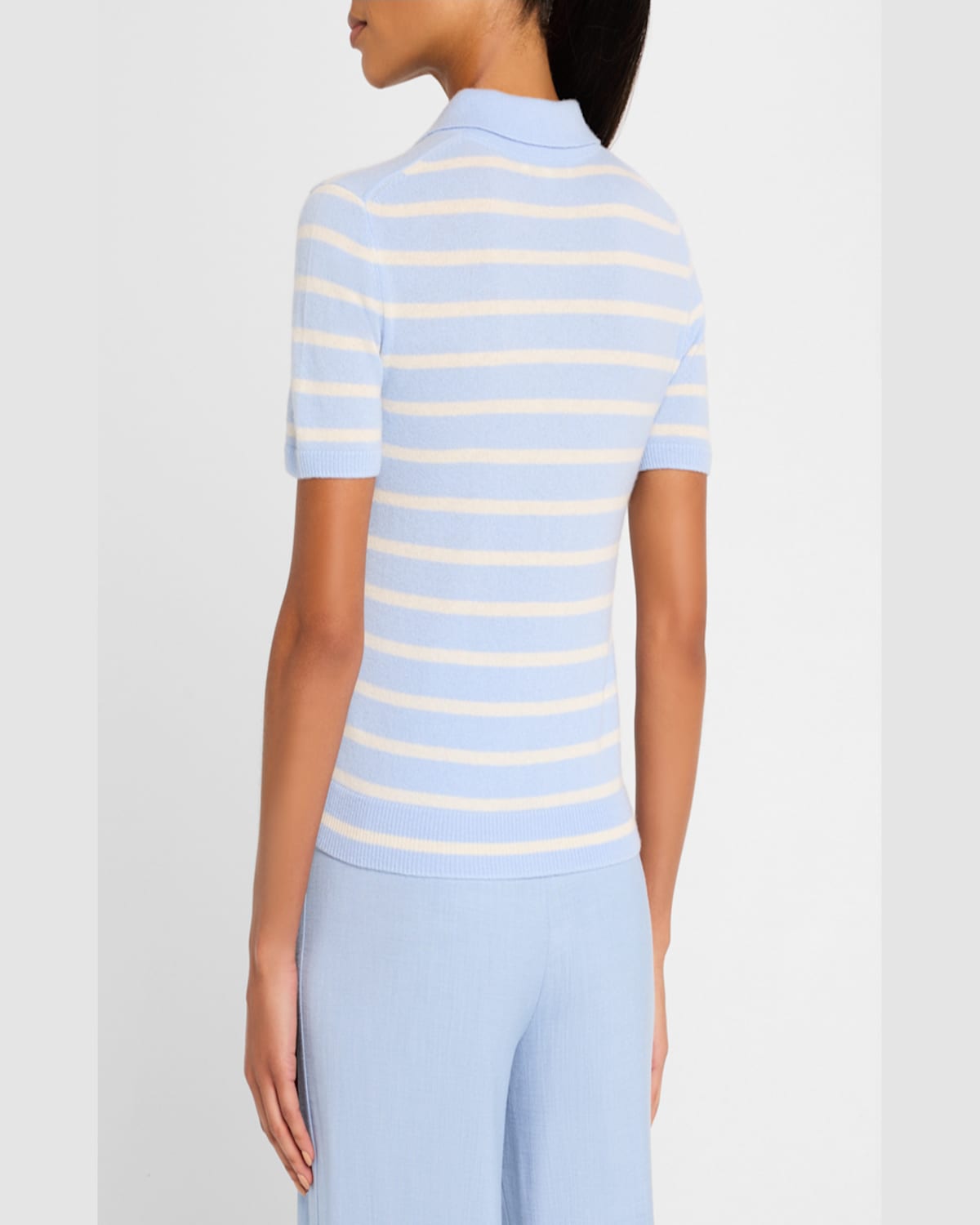 Veronica Beard Brandt Stripe Cashmere Polo Sweater In Bluebellivory