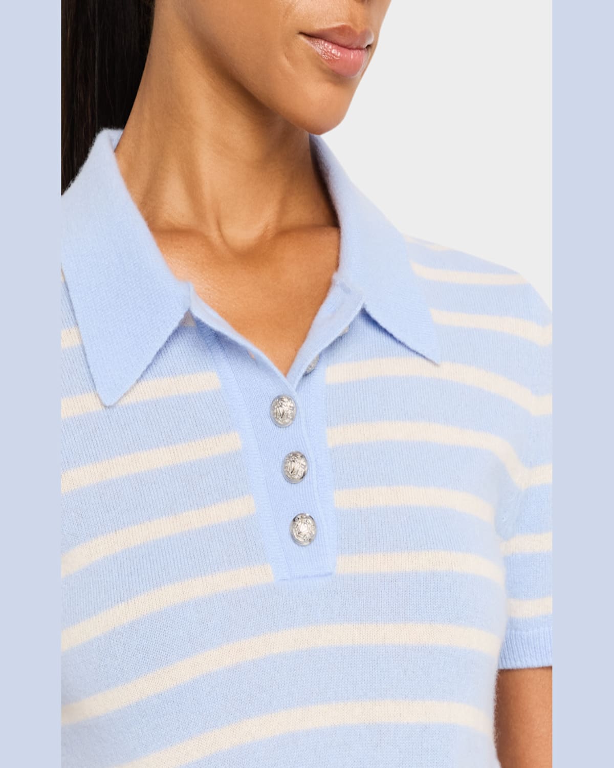 Veronica Beard Brandt Stripe Cashmere Polo Sweater In Bluebellivory