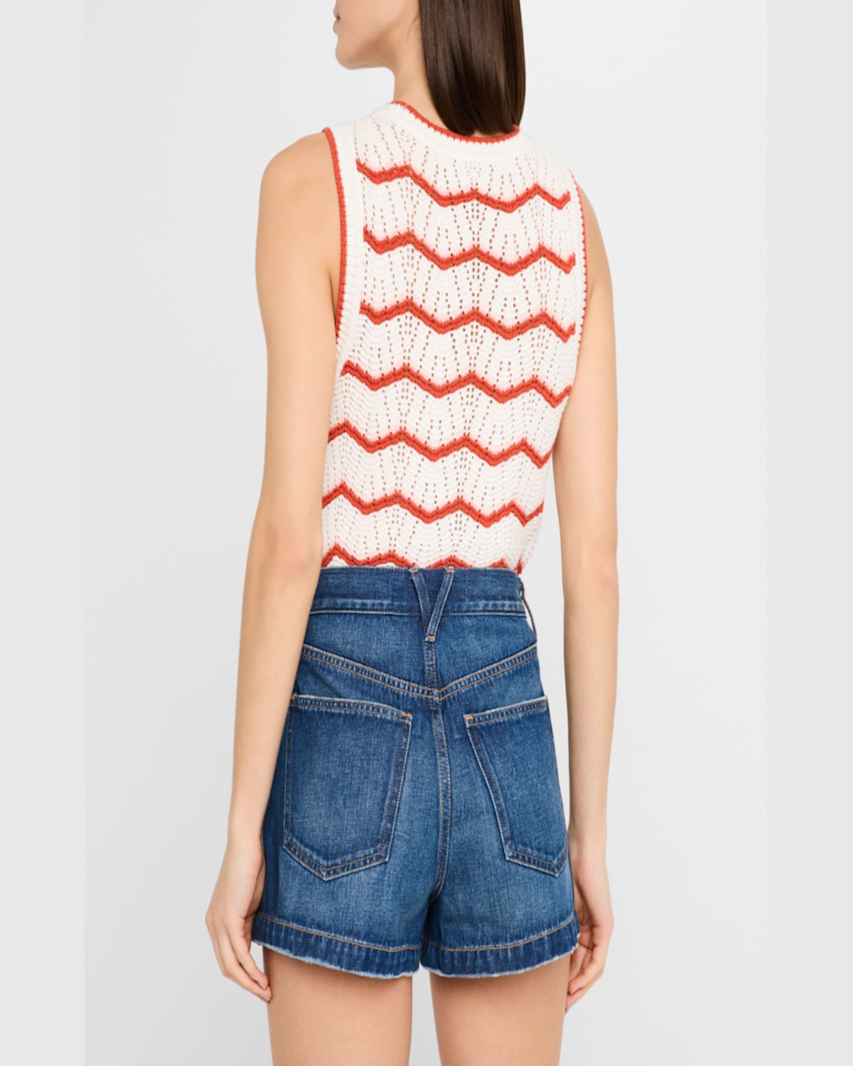 Veronica Beard Jerrel Chevron Stripe Cotton Blend Sleeveless Sweater In Off Whitepink Shellpersimmon