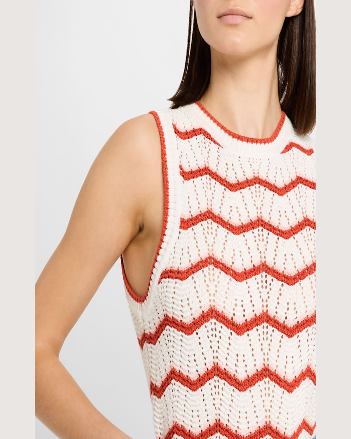 Veronica Beard Jerrel Chevron Stripe Cotton Blend Sleeveless Sweater In Off Whitepink Shellpersimmon