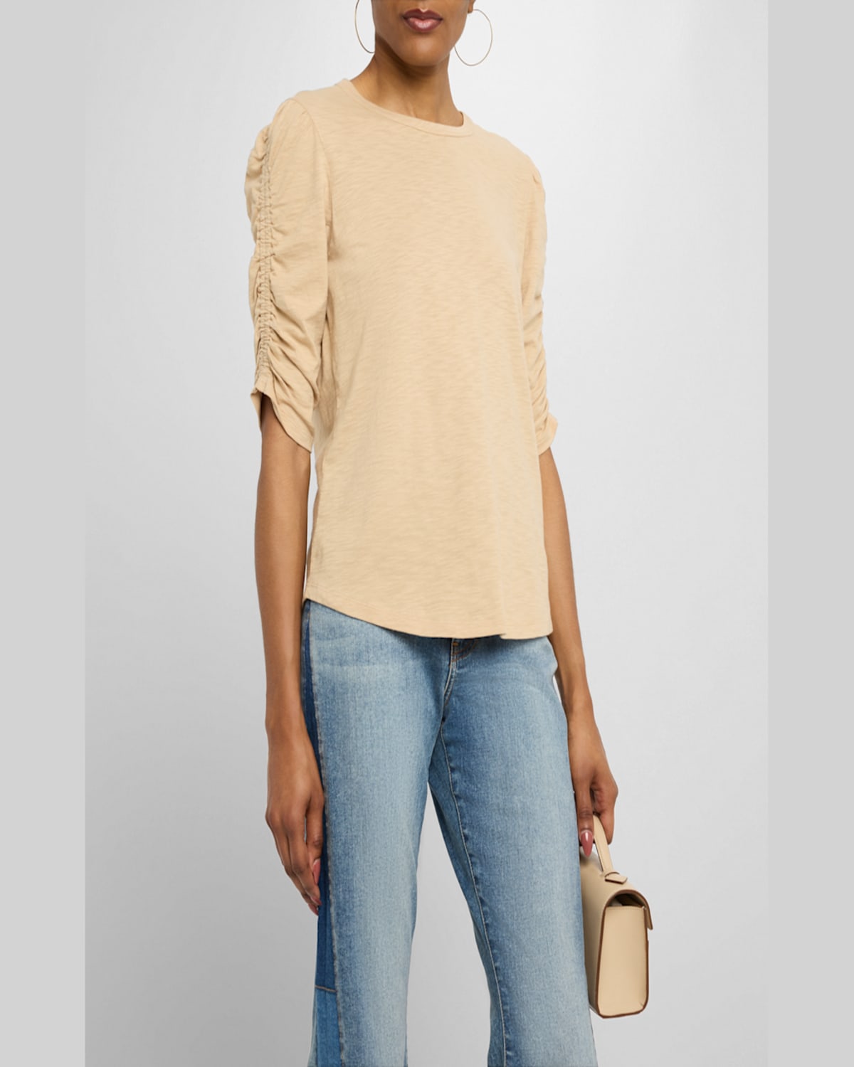 Veronica Beard Waldorf Long Sleeve Cotton T-shirt In Pink Clay