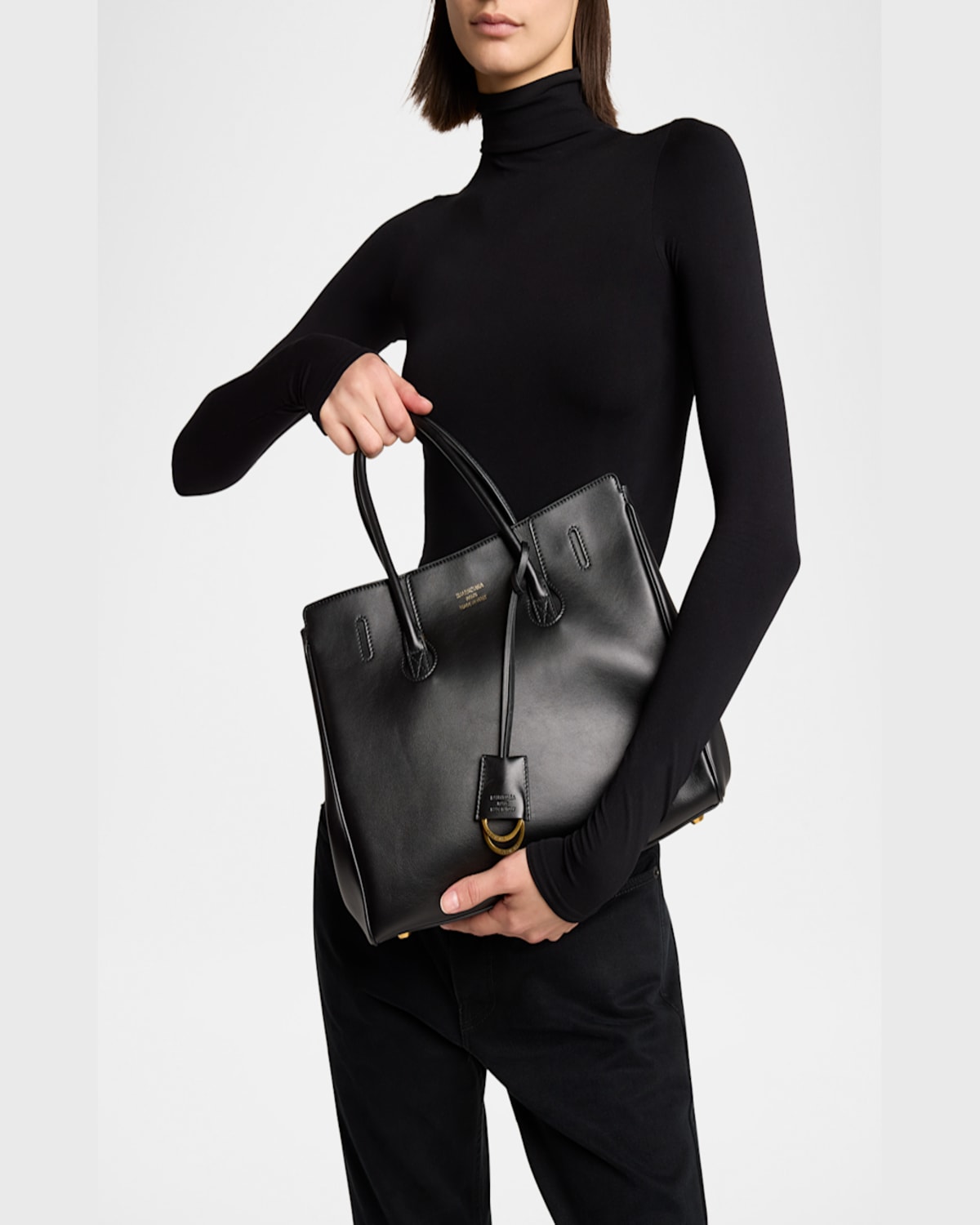 Balenciaga Women Black Leather Mini Carry All Hampton Shopping Bag In 1000 Black