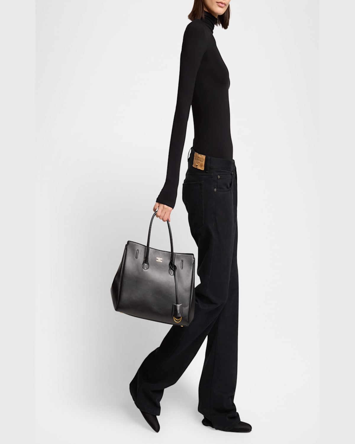 Balenciaga Women Black Leather Mini Carry All Hampton Shopping Bag In 1000 Black