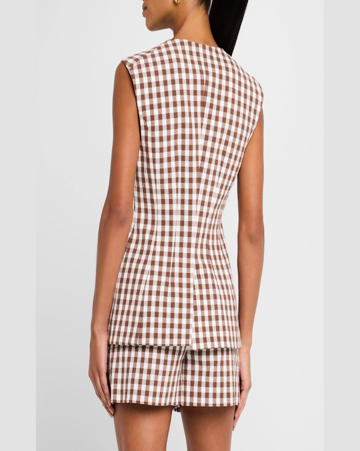 Veronica Beard Lois Gingham Seersucker Cutaway Vest In Light Chickorydove