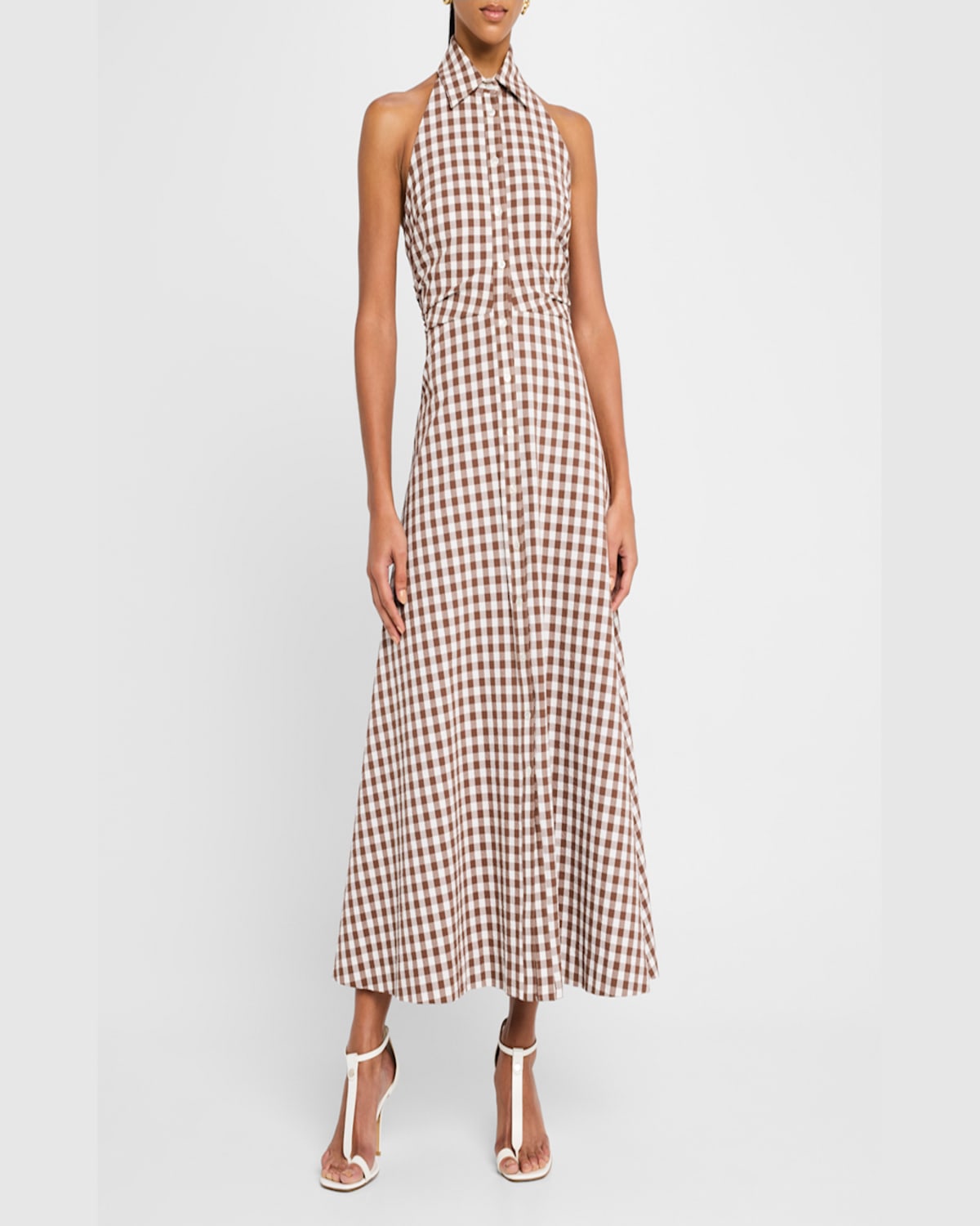 Veronica Beard Mackey Button-front Gingham Midi Dress In Light Chickorydove