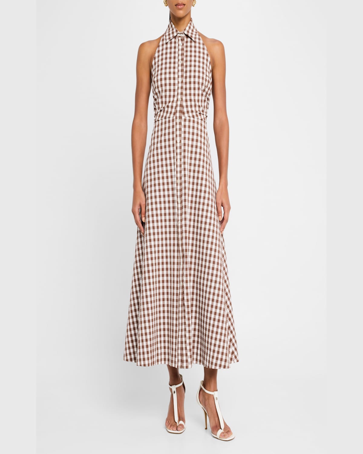 Veronica Beard Mackey Button-front Gingham Midi Dress In Light Chickorydove