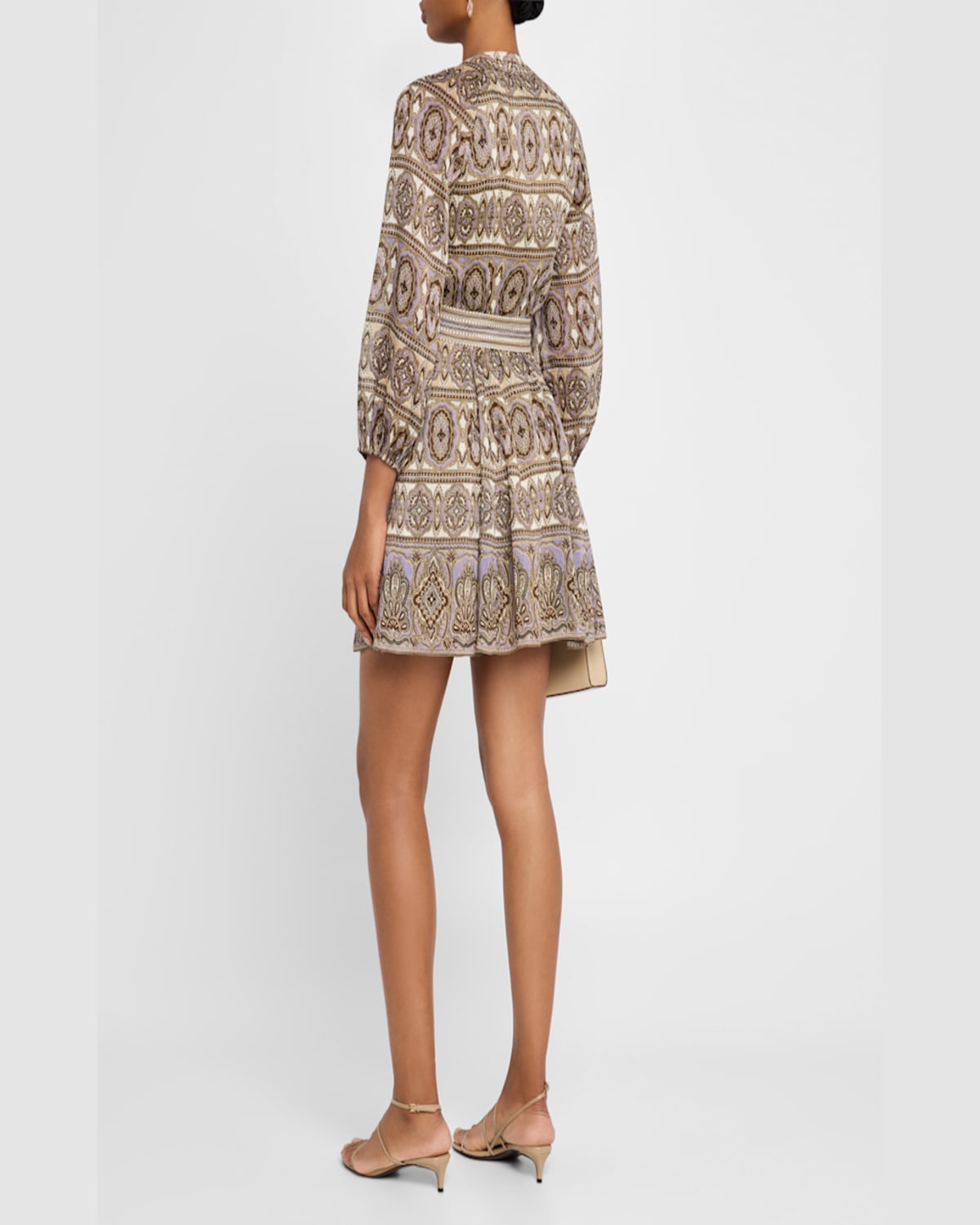 Veronica Beard Kumar Linen Silk Printed Shirt Dress In Stone Khaki Multi