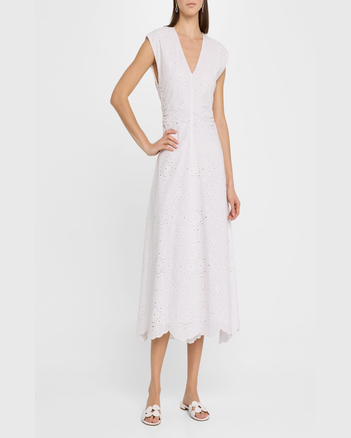 Shop Veronica Beard Aven Eyelet A-line Midi Dress In White