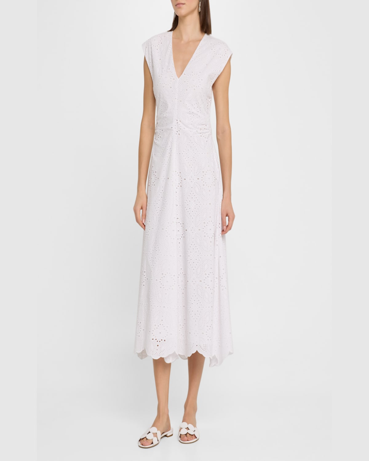 Shop Veronica Beard Aven Eyelet A-line Midi Dress In White
