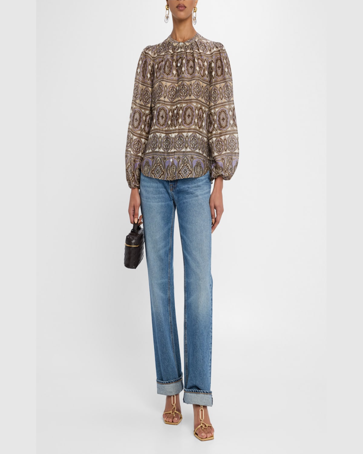 Veronica Beard Ashlynn Printed Top In Stone Khaki Multi