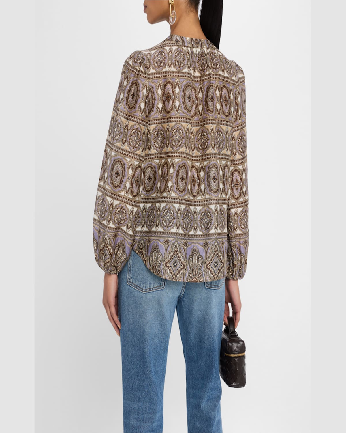 Veronica Beard Ashlynn Printed Top In Stone Khaki Multi