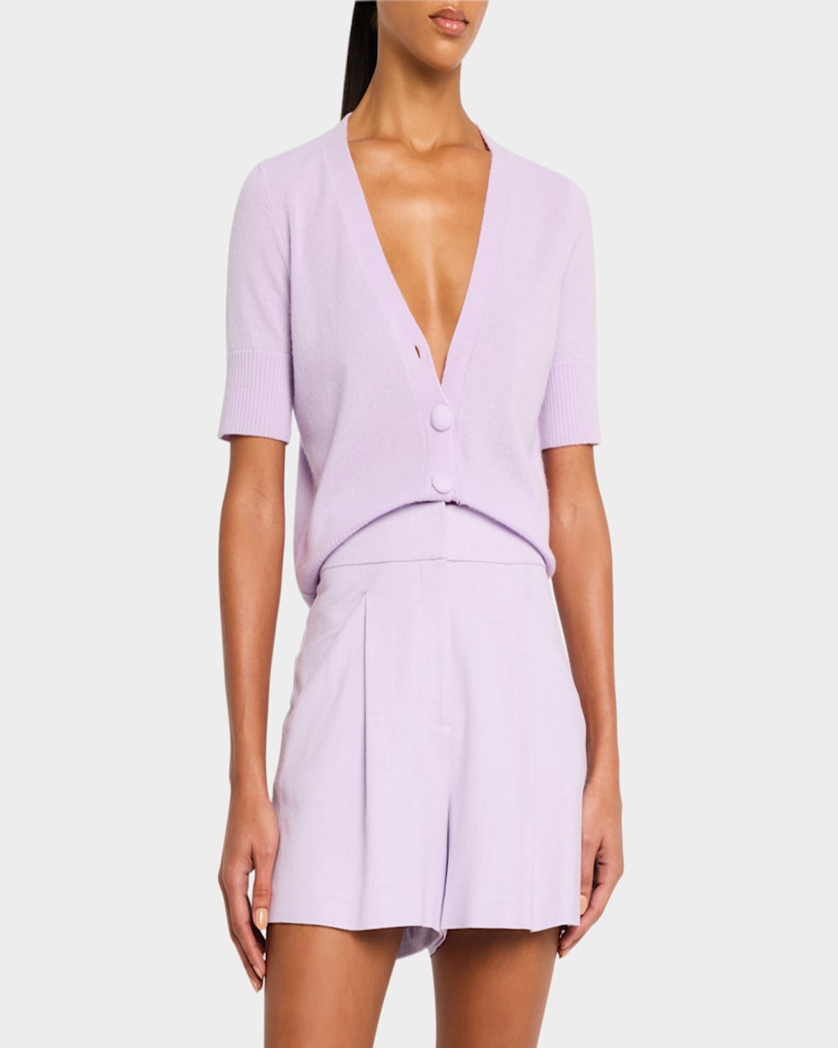 Veronica Beard Short Sleeve Solene Cashmere Cardigan In Soft Lilac In Soft Lilac