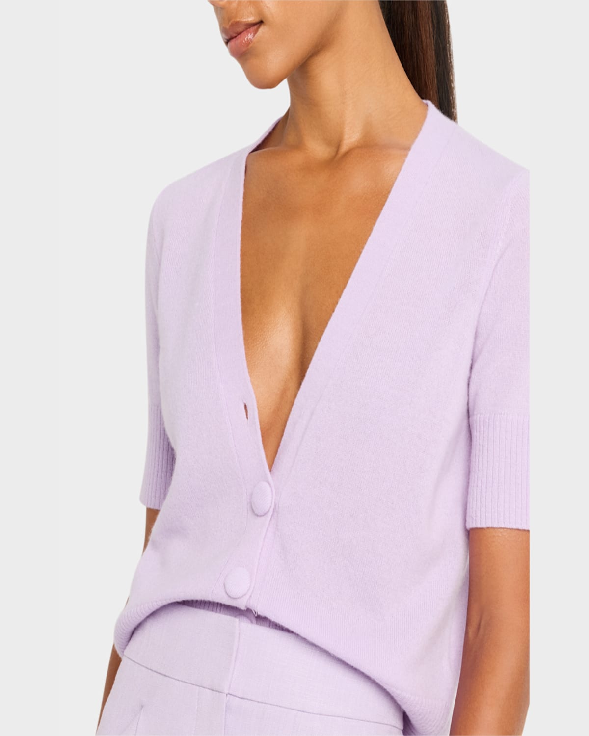 Veronica Beard Short Sleeve Solene Cashmere Cardigan In Soft Lilac In Soft Lilac