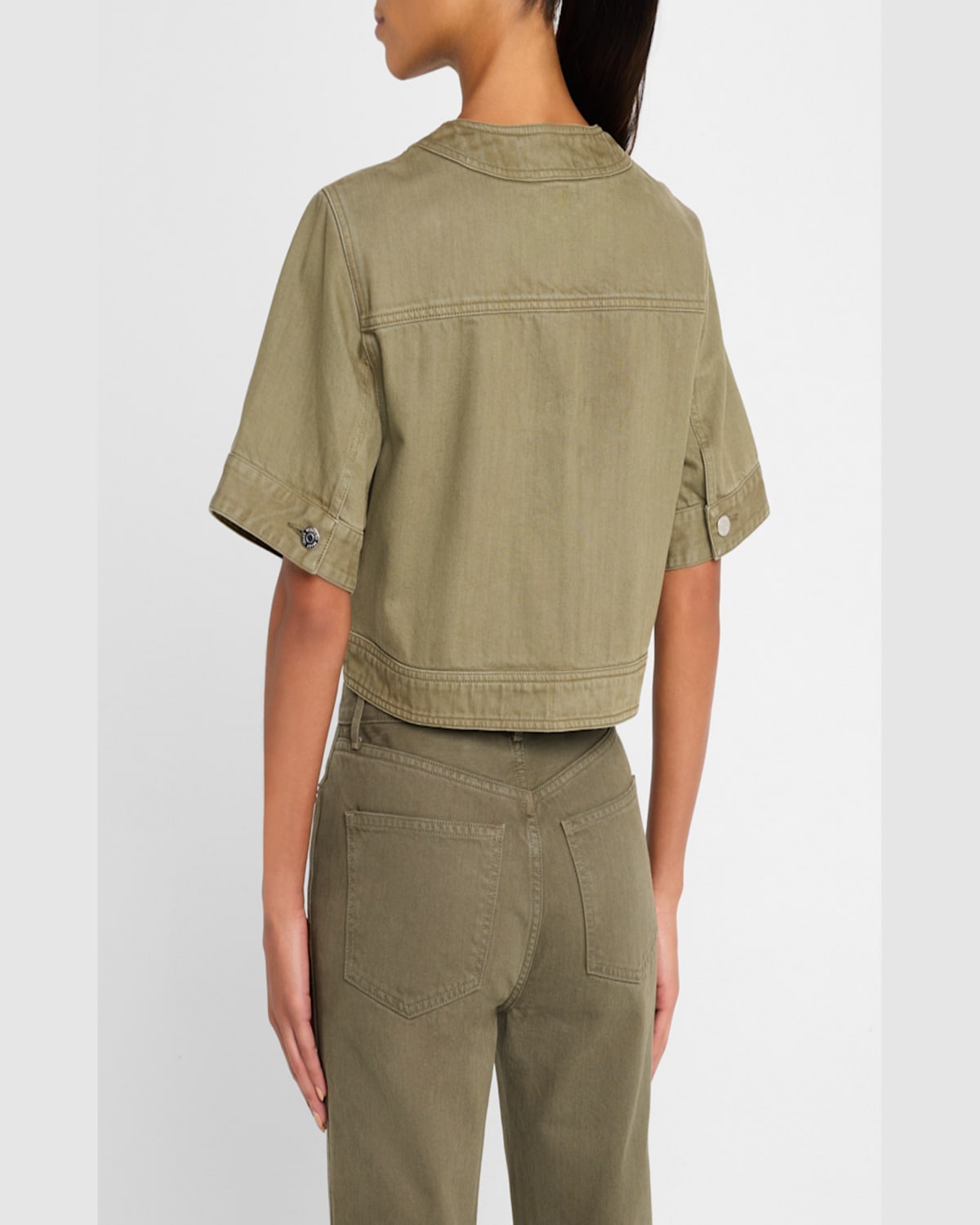 Shop Veronica Beard Elias Short-sleeve Denim Jacket In Stone Army