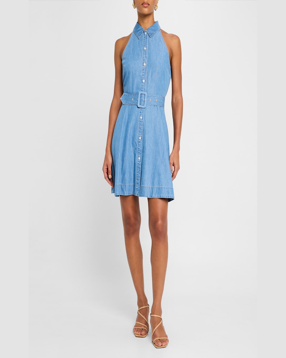 Veronica Beard Beau Belted Linen Mini Dress In Iceberg