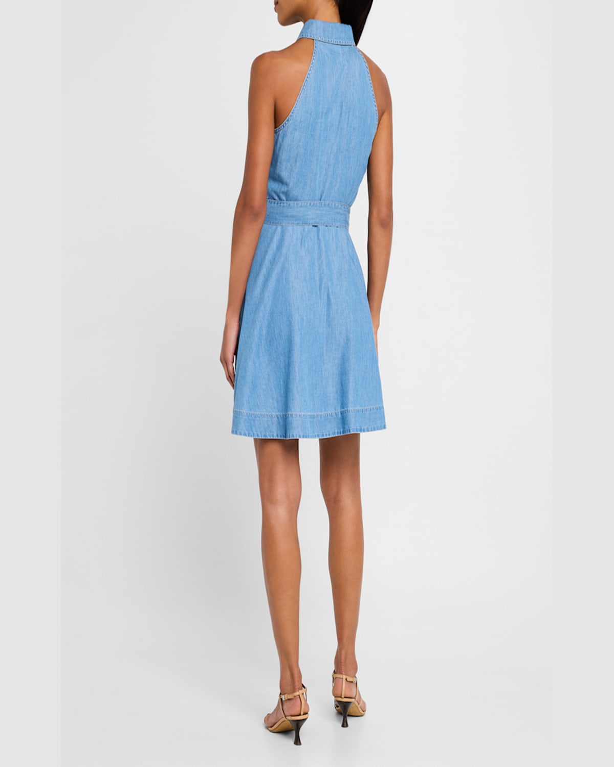 Veronica Beard Beau Belted Linen Mini Dress In Iceberg