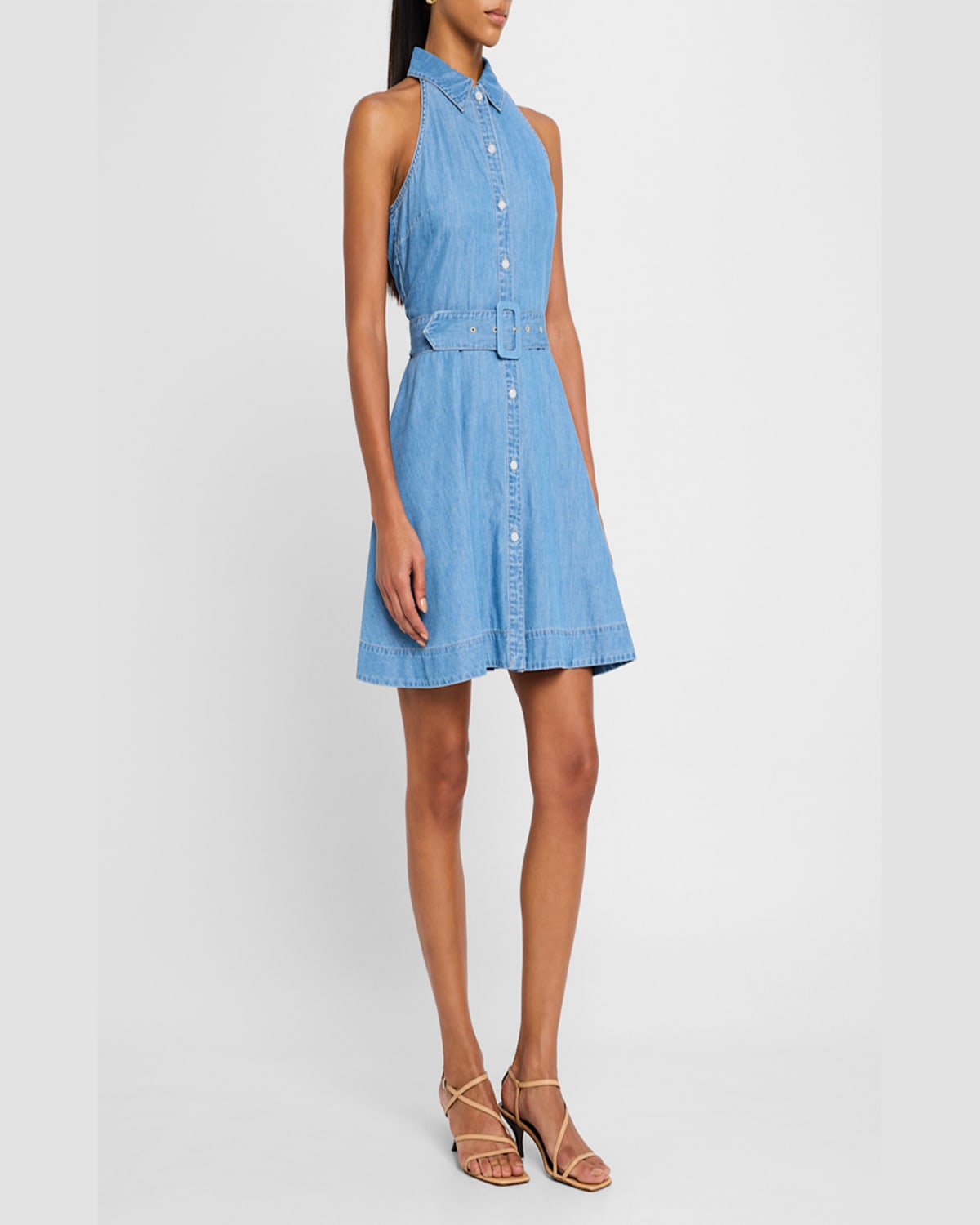 Veronica Beard Beau Belted Linen Mini Dress In Iceberg