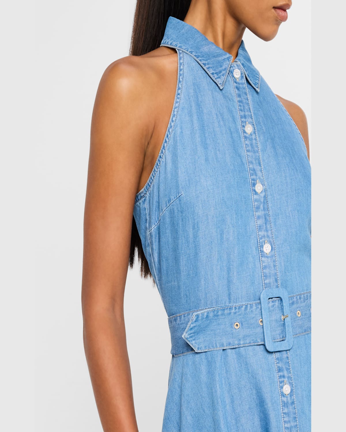 Veronica Beard Beau Belted Linen Mini Dress In Iceberg