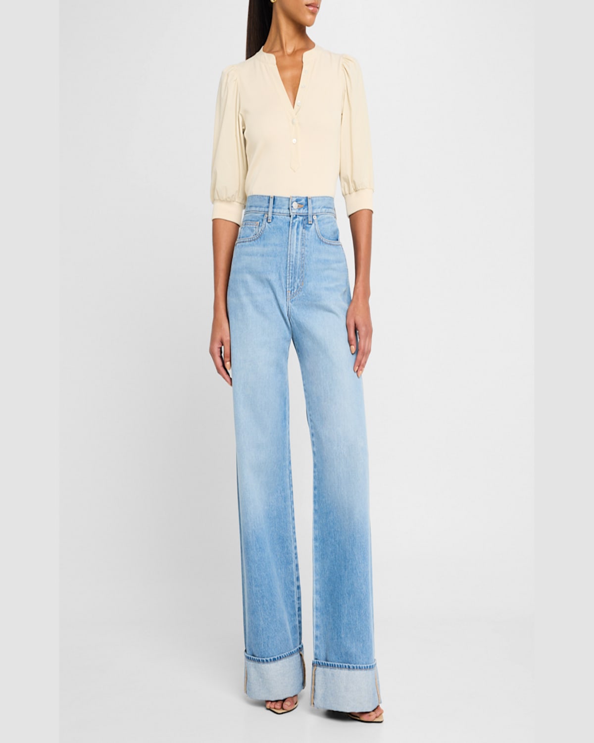Veronica Beard Coralee Puff Sleeve Button-front Top In Neutral