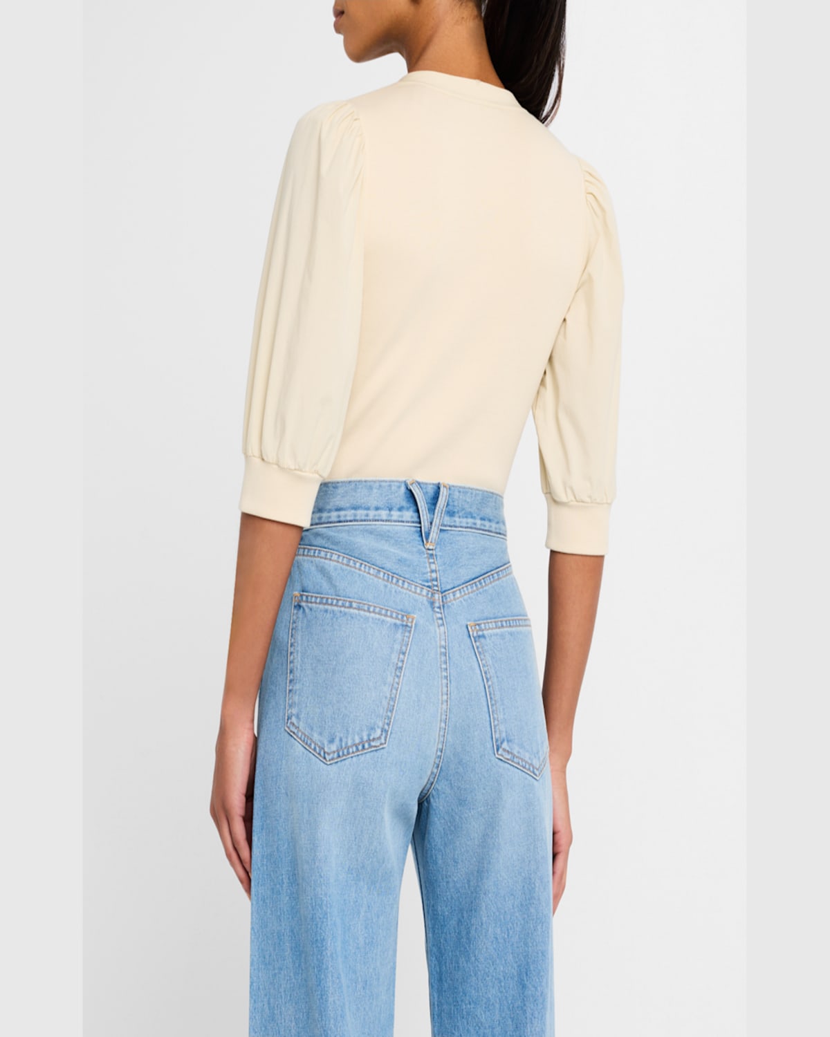 Veronica Beard Coralee Puff Sleeve Button-front Top In Neutral