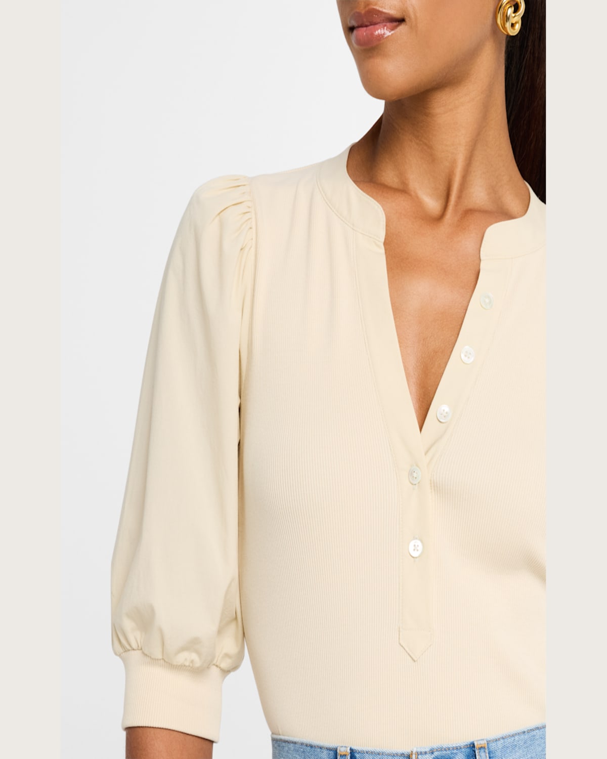 Veronica Beard Coralee Puff Sleeve Button-front Top In Neutral