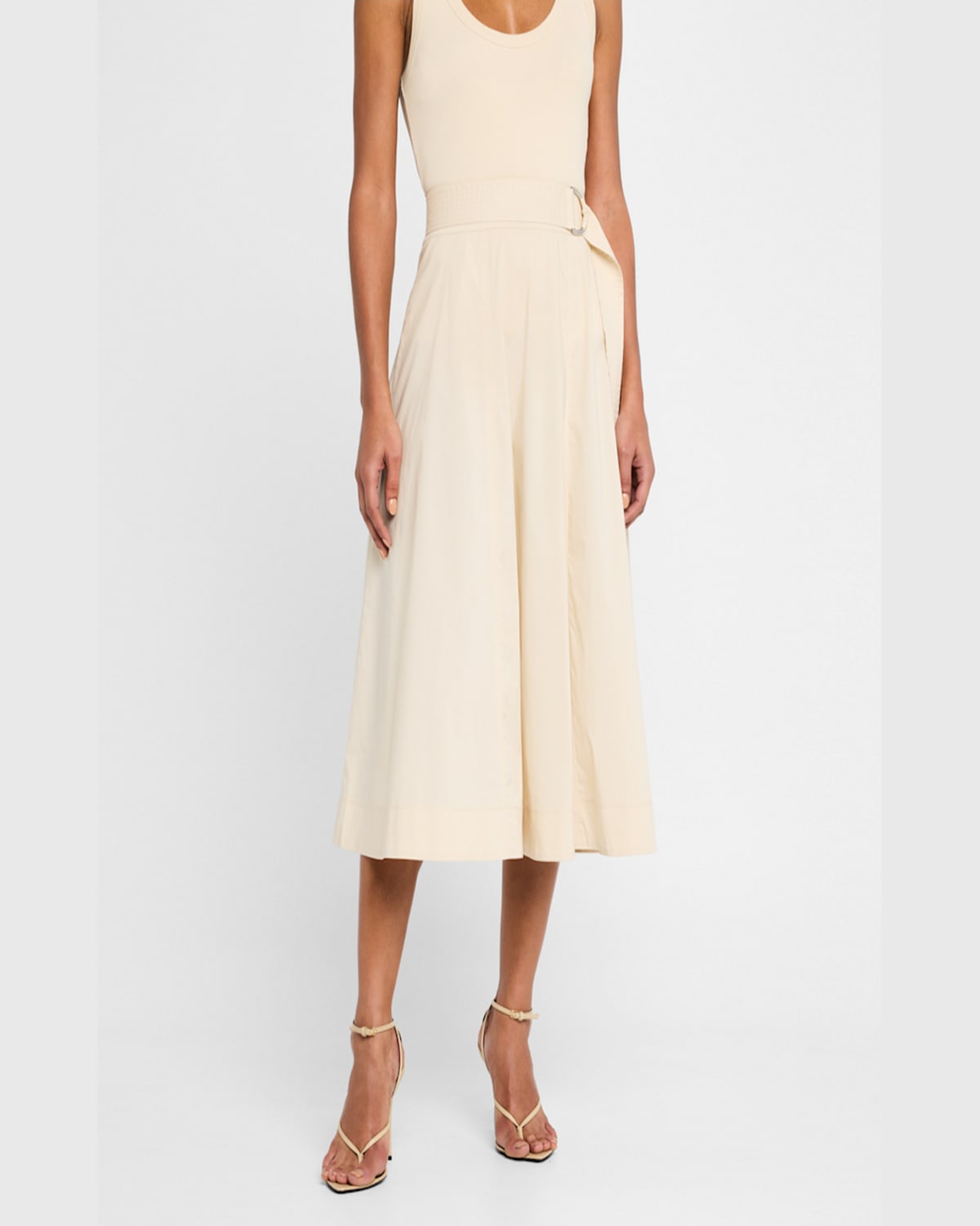 Shop Veronica Beard Facia Belted A-line Midi Skirt In Limestone