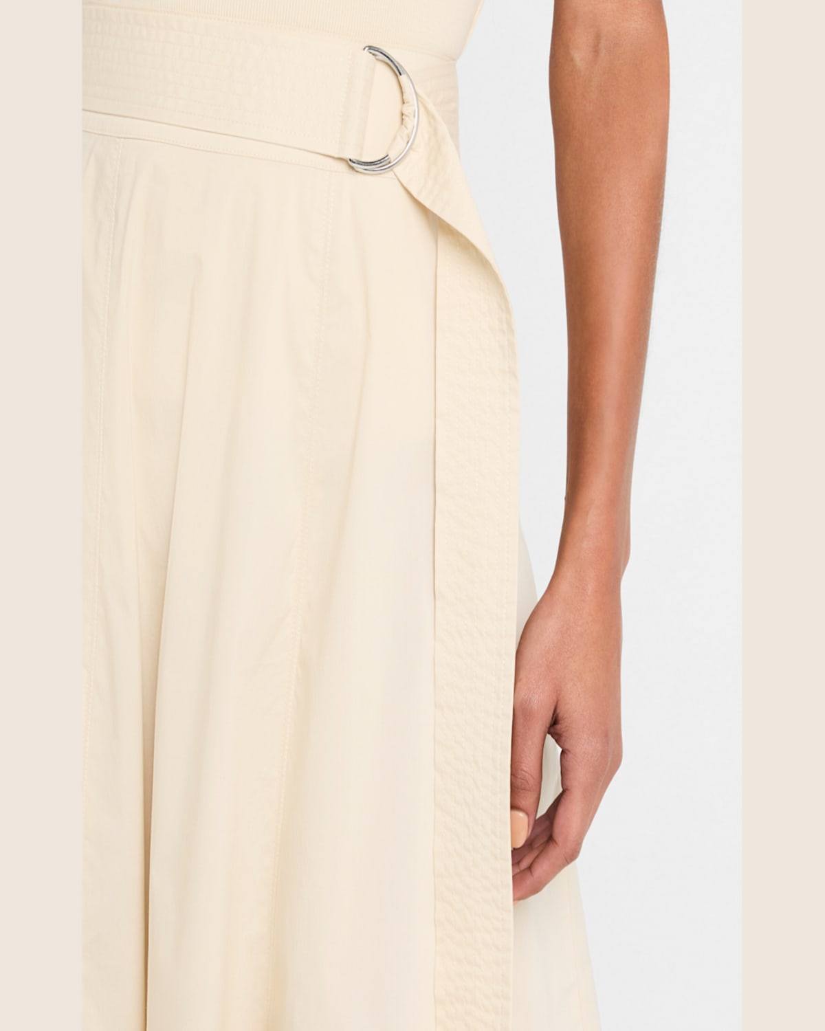 Shop Veronica Beard Facia Belted A-line Midi Skirt In Limestone