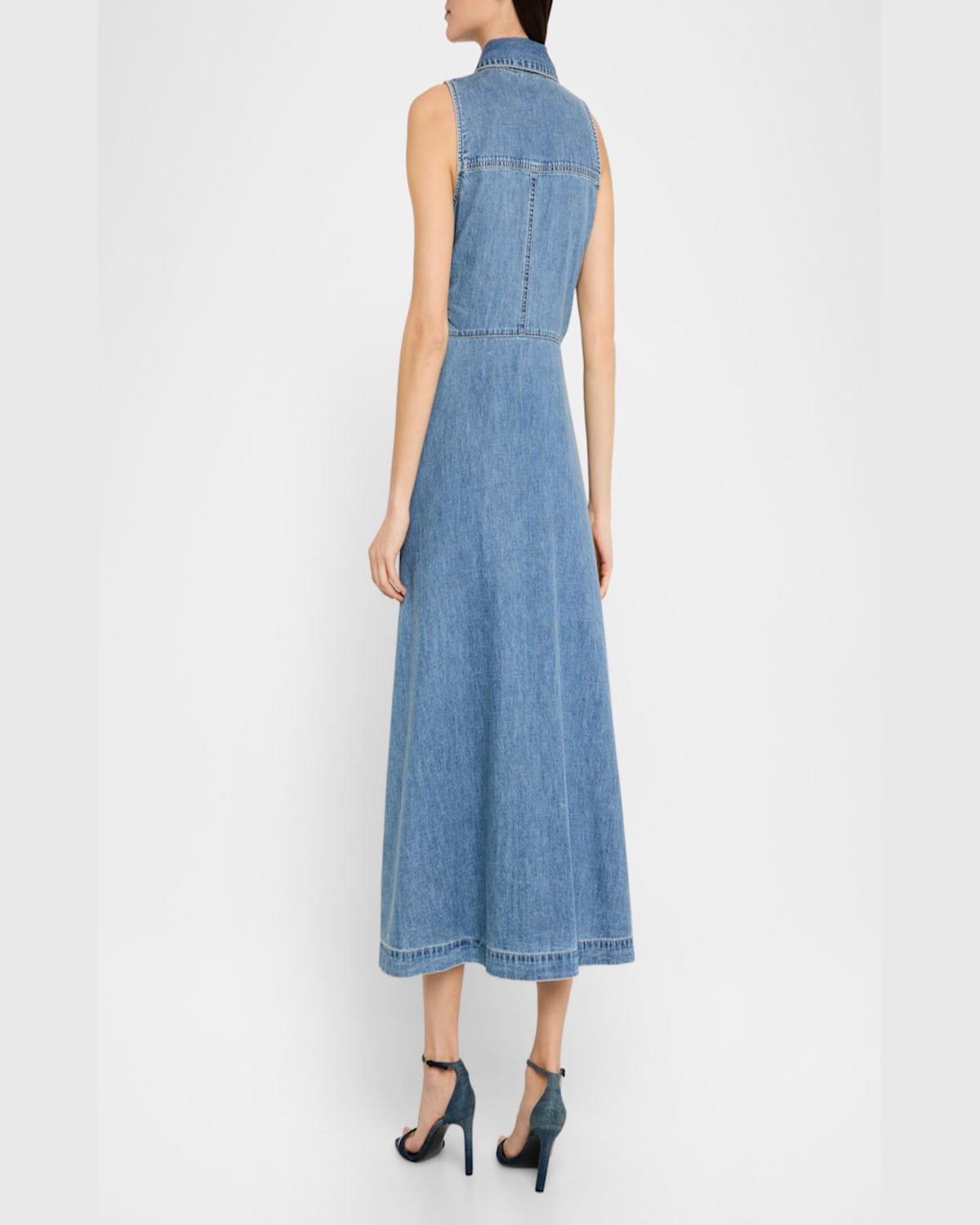 Veronica Beard Fuller Sleeveless Denim Midi Shirtdress In Starlight