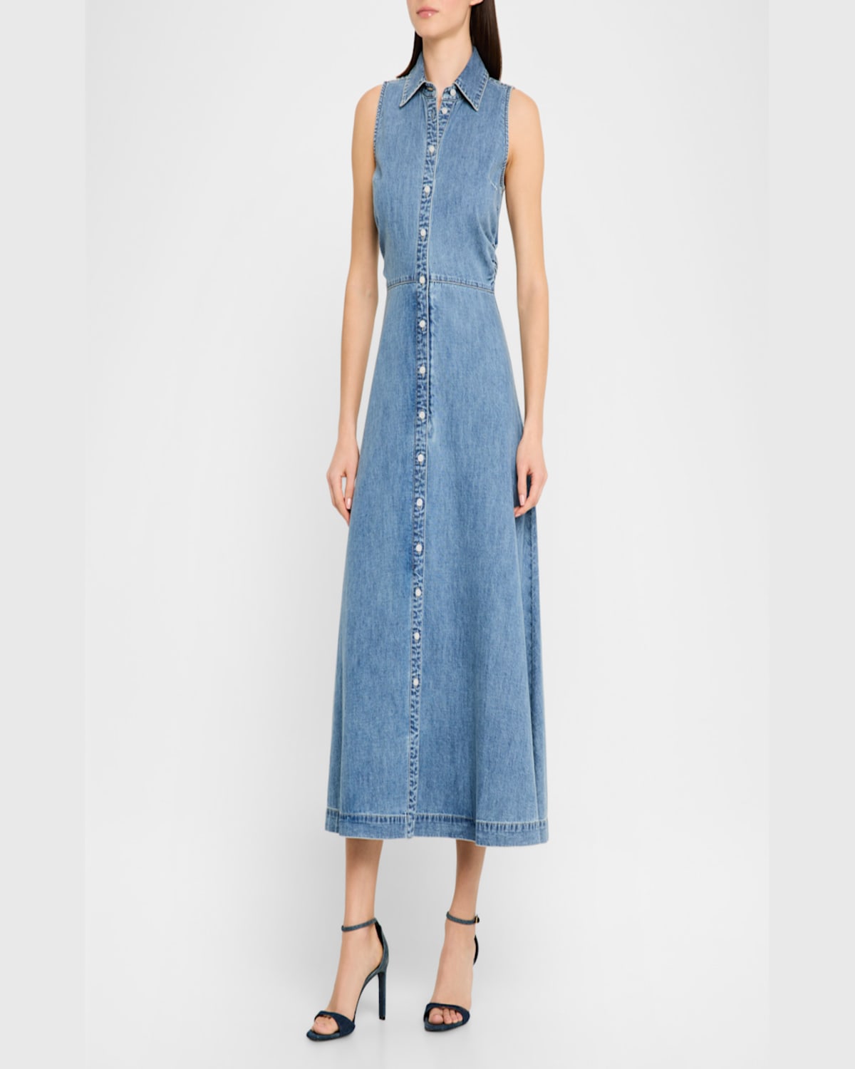Veronica Beard Fuller Sleeveless Denim Midi Shirtdress In Starlight