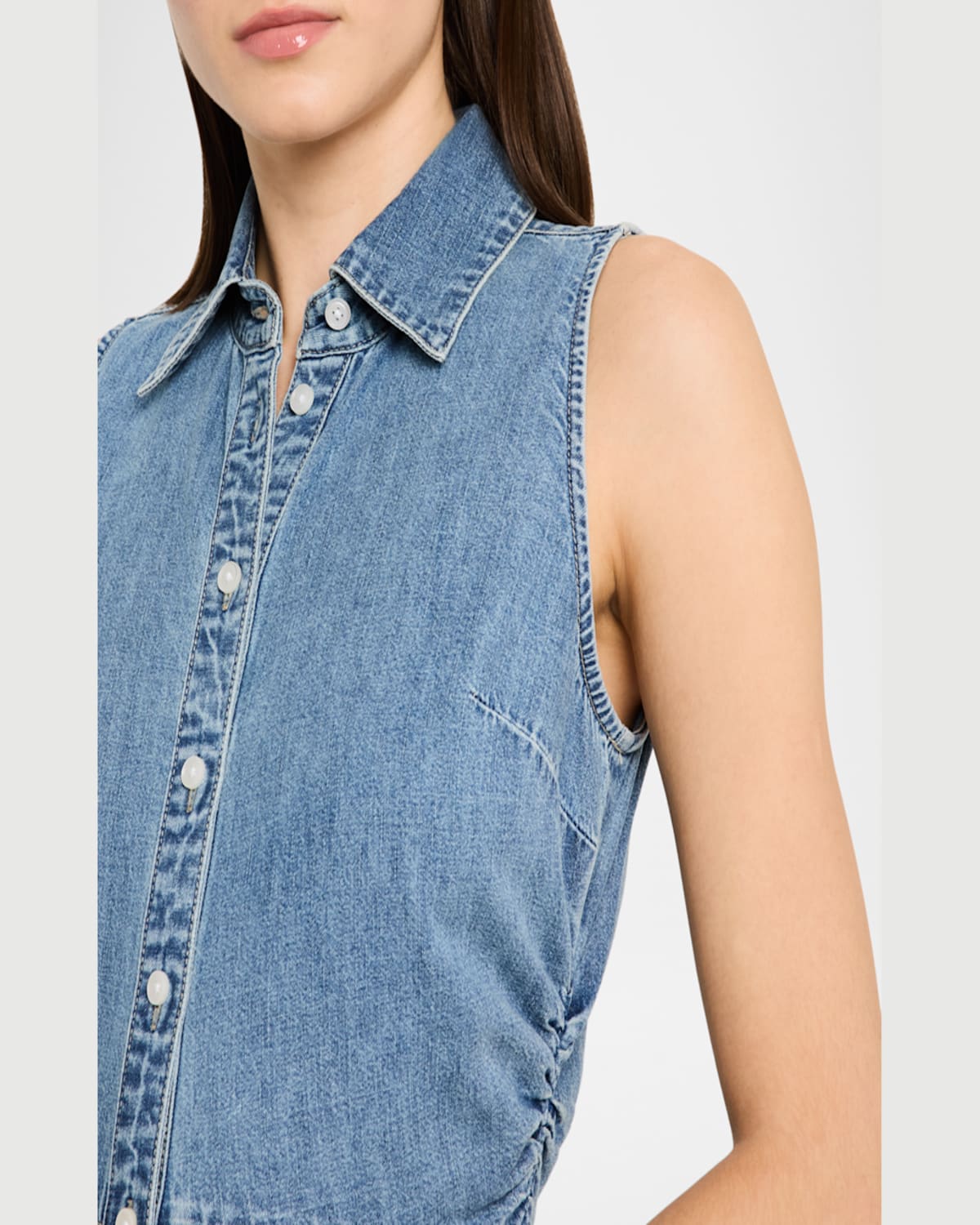 Veronica Beard Fuller Sleeveless Denim Midi Shirtdress In Starlight
