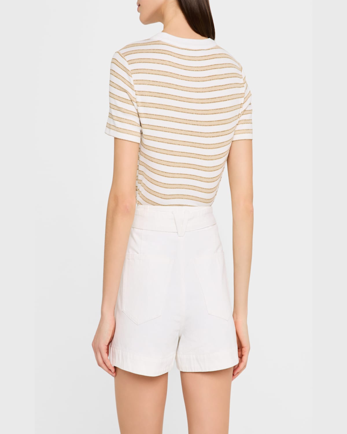 Veronica Beard Dekalb Stripe Stretch Cotton Henley Top In Khakiwhite