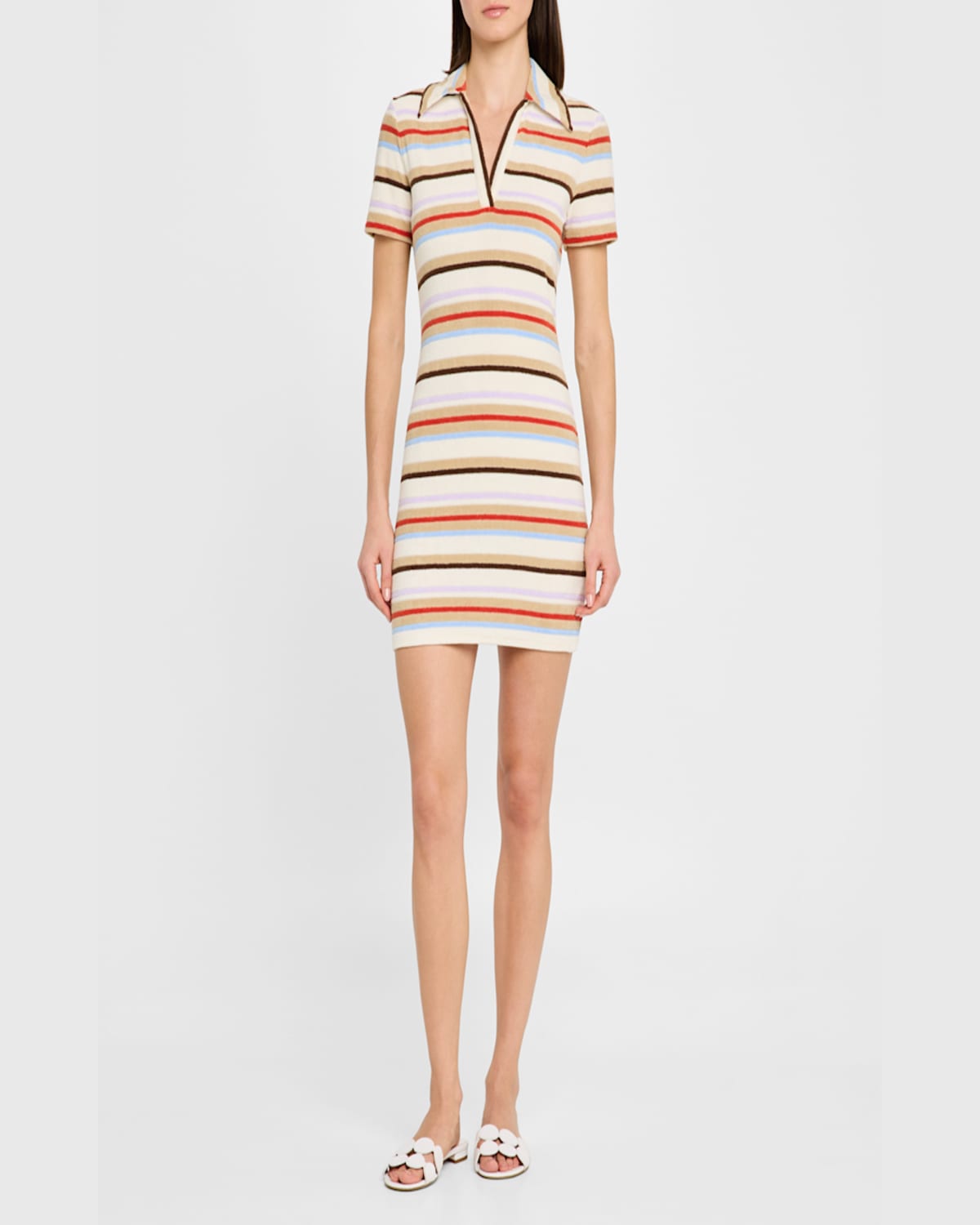 VERONICA BEARD BAILEY STRIPE SHORT-SLEEVE POLO DRESS 