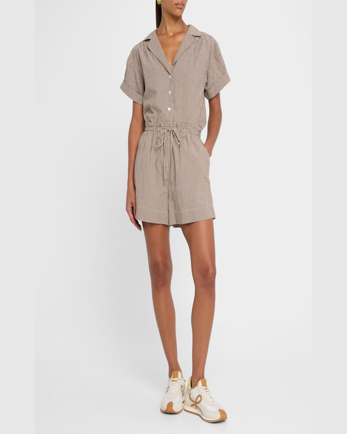 Veronica Beard Tijana Gingham Drawstring Shorts In Light Chickorywhite