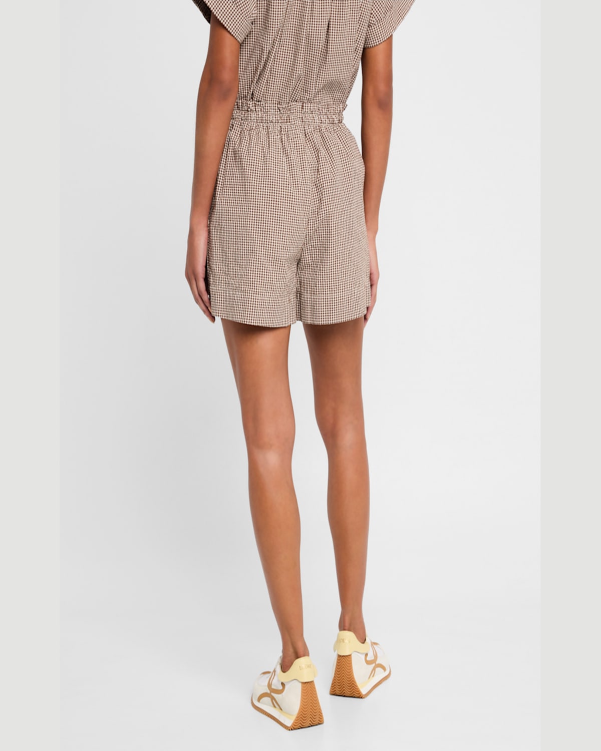 Veronica Beard Tijana Gingham Drawstring Shorts In Light Chickorywhite