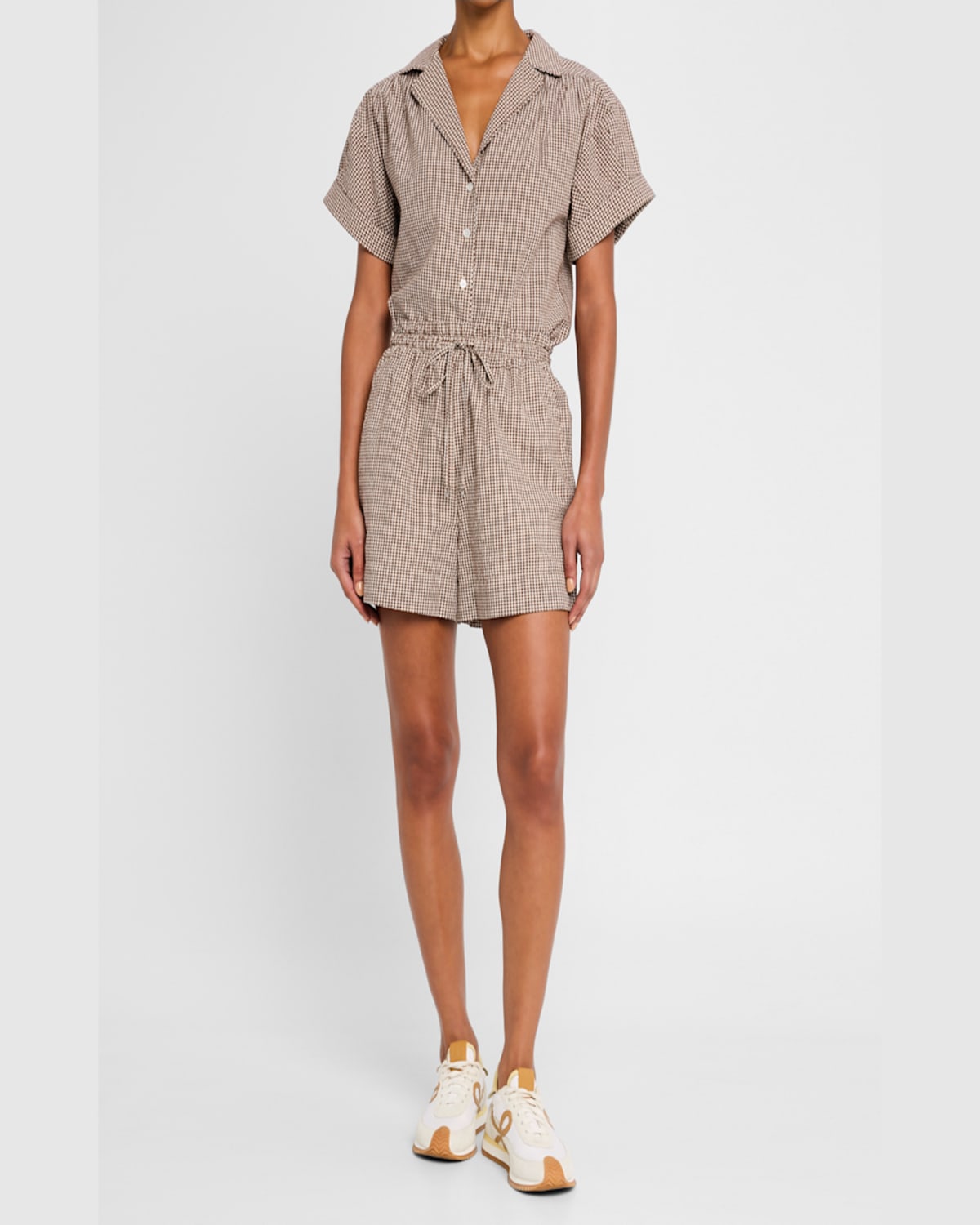 Veronica Beard Tijana Gingham Drawstring Shorts In Light Chickorywhite