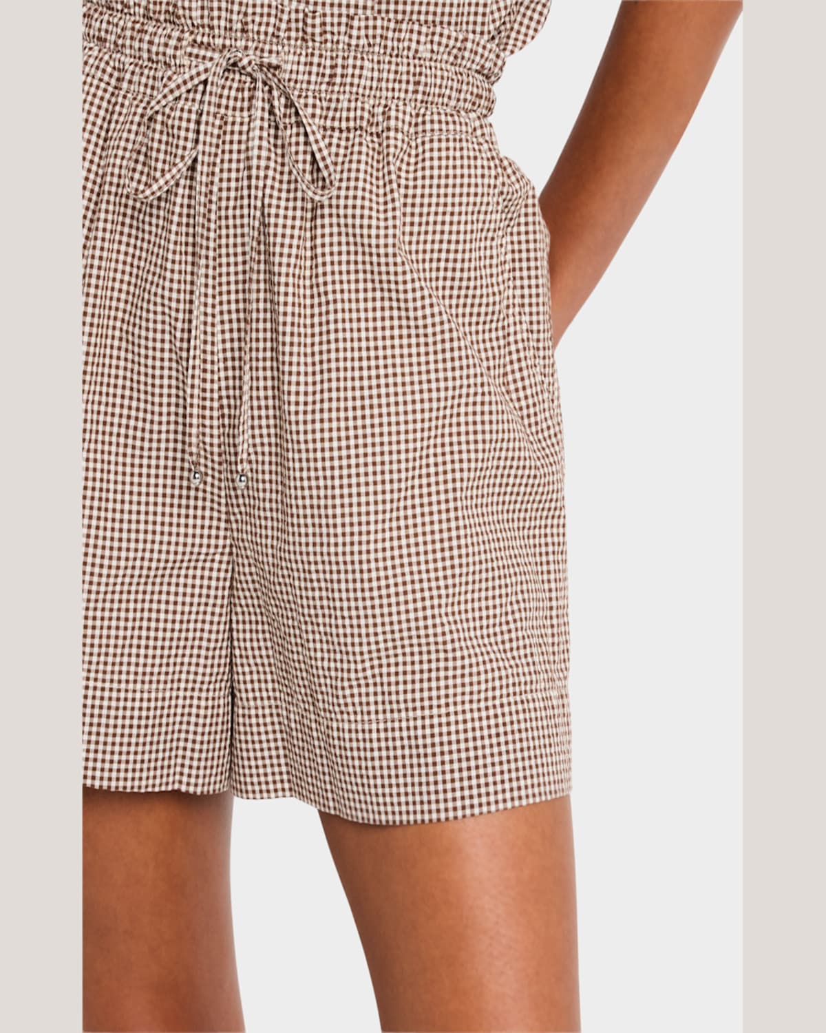 Veronica Beard Tijana Gingham Drawstring Shorts In Light Chickorywhite