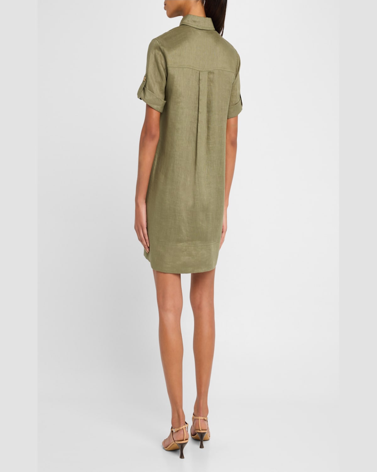 Veronica Beard Lucca Short-sleeve Linen Shirtdress In Stone Army
