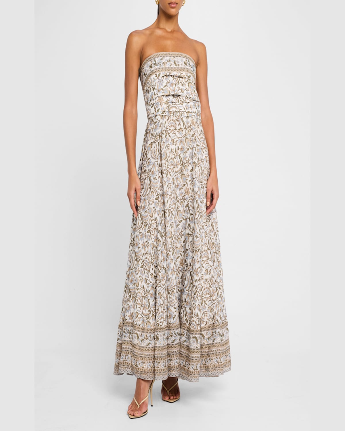Shop Veronica Beard Lana Floral Strapless Maxi Dress In Dove Multi