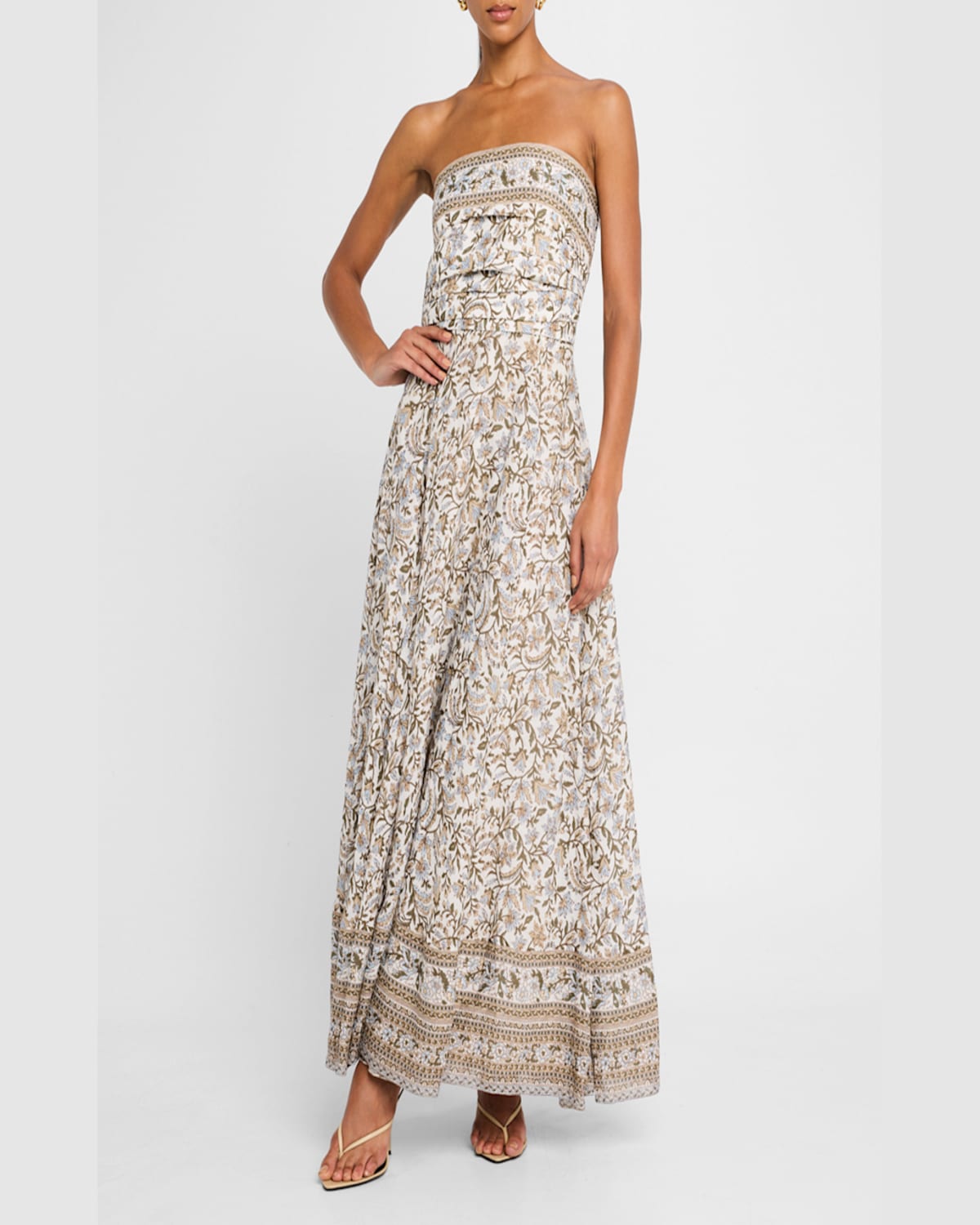 Shop Veronica Beard Lana Floral Strapless Maxi Dress In Dove Multi