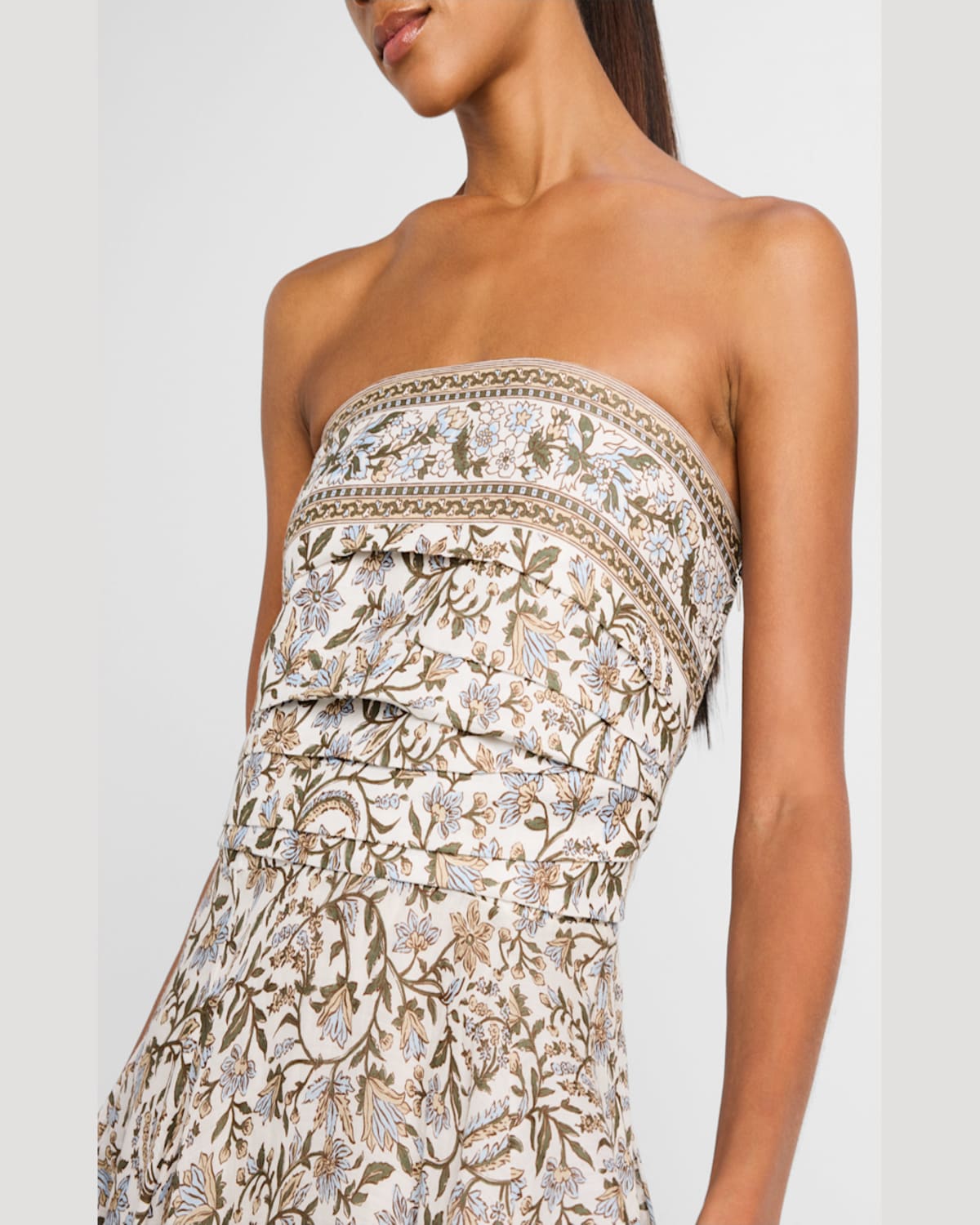 Shop Veronica Beard Lana Floral Strapless Maxi Dress In Dove Multi