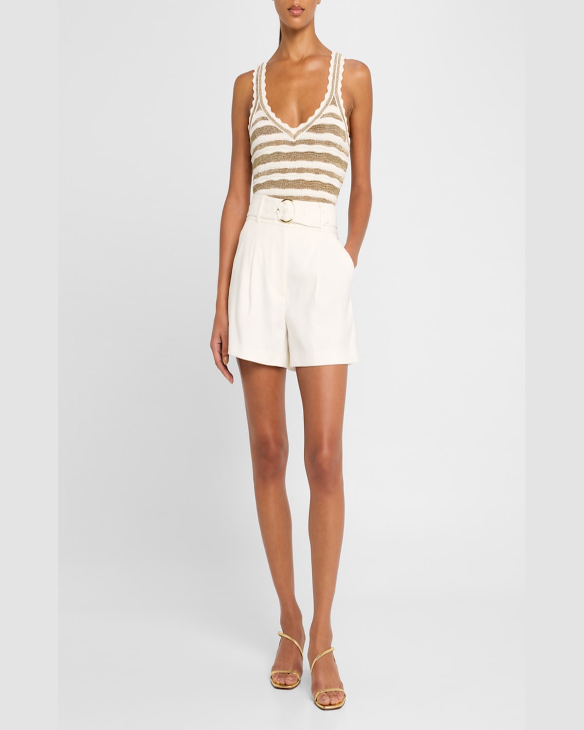 Shop Veronica Beard Piper Belted Shorts In Off White